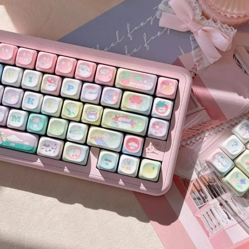 New 131 Key Cute Hand Drawn Theme Keycaps Xoa Profile Pbt Material Thermal Sublimation  Mechanical Gaming Keyboard Key Caps Gift