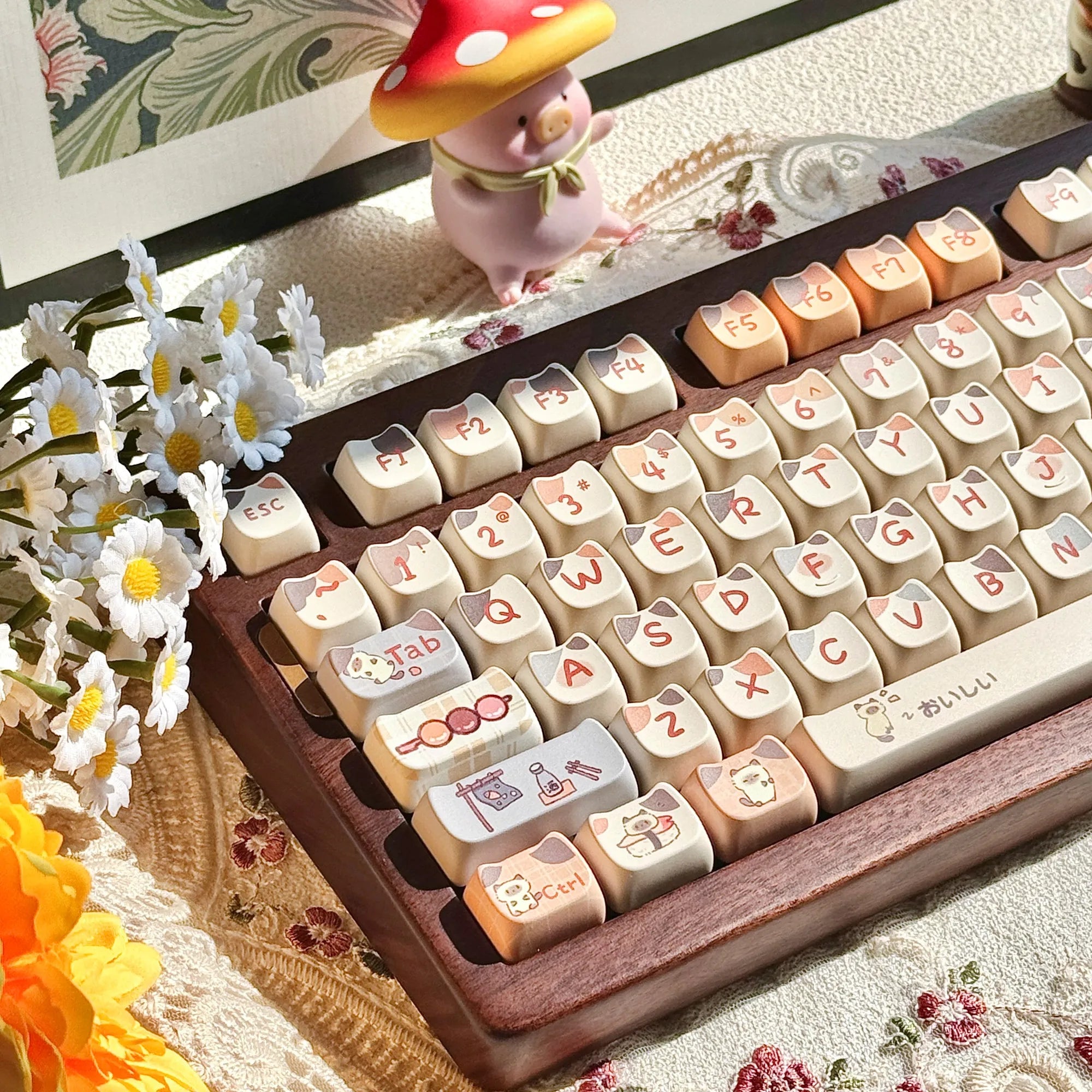 MAO Profile Sushi Cat PBT Dye Sub Keycaps Cute Set For Cherry Mx Switch Gaming Mechanical Keyboard GMK67 Keycap 6.25u 7u Space