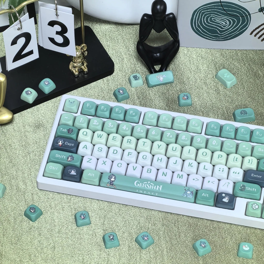 Genshin Impact Theme Xiao Keycaps MOA Profile PBT Sublimation Mechanical Keyboard Caps Cartoon Character Gamer XIAO Keycap