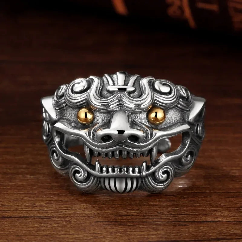 Devil Ram Horns Skull Open Ring for Men's Retro Satanic Cross Religious Amulet Jewelry