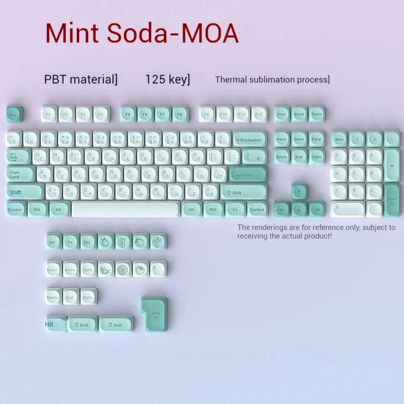 Keycap Mint Cool Cyan Series Moa Height 125 Pieces Full Set Pbt Material Color Blocked Mechanical Keyboard Thermal Sublimation ﻿