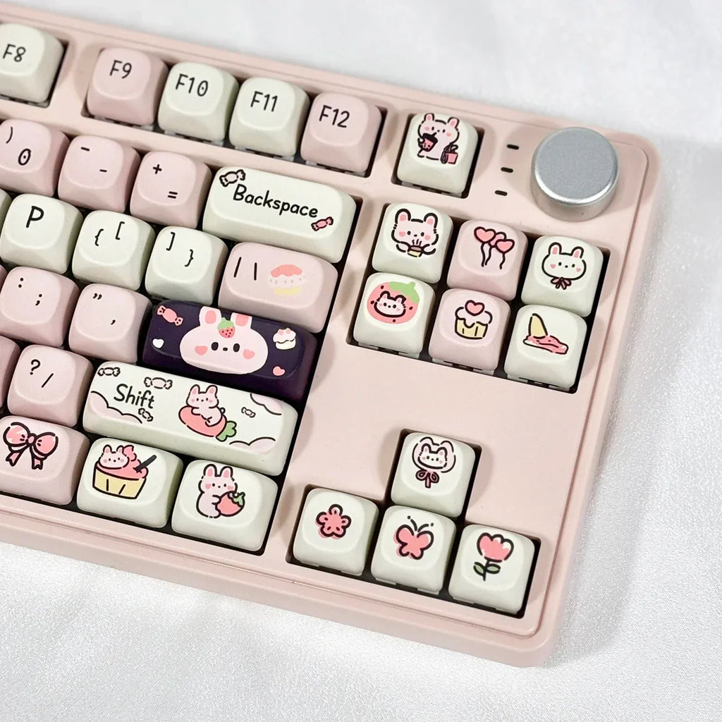 95Keys MOA Profile Cat Theme PBT Key Caps Pink Blue Puppy Cute  Keycaps for GK61 RK836 MX Switches Mechanical Keyboard