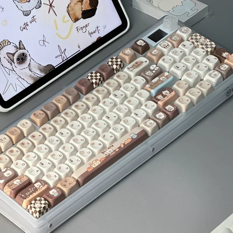 Siamese Kitten Bakery Keycaps Custom PBT MOA Profile Keycap Cute Cartoon Anime Cat Point Key Caps for Gaming Mechanical Keyboard