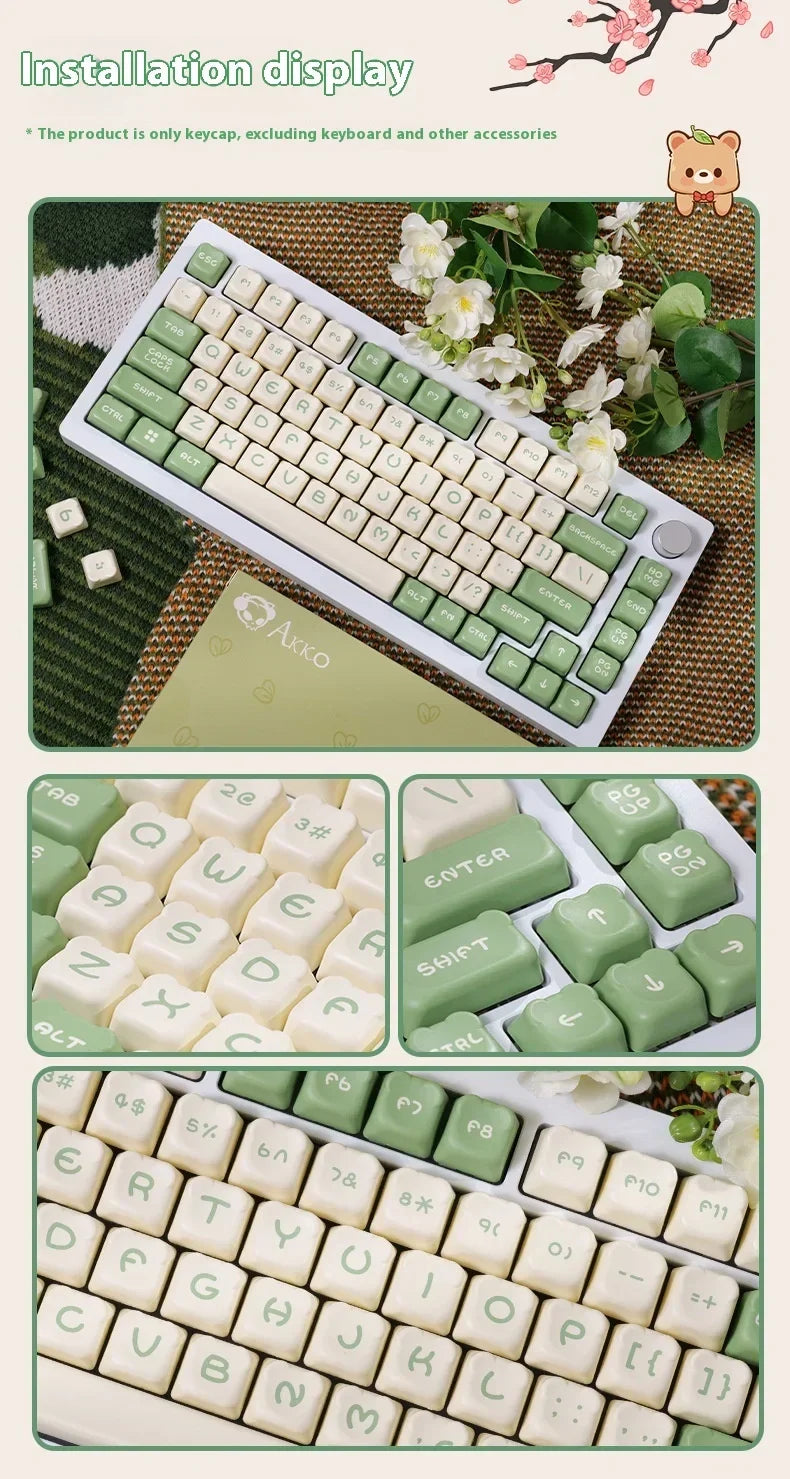 AKKO cute bear head theme keycaps PBT material two-color injection molding school office mechanical keyboard keycaps