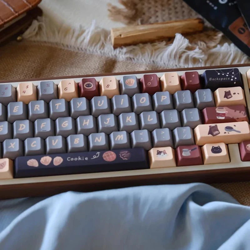 Cute Musk Cat Cafe Theme Keycaps Set PBT Cherry Profile MOA Custom Original Handmade Keycaps for Mechanical Keyboard Accessories