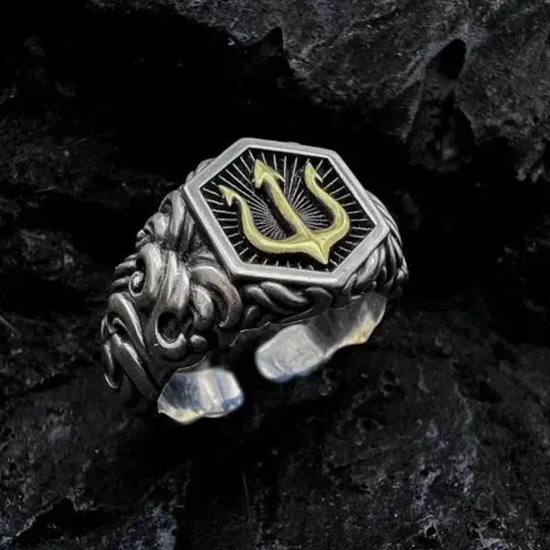 Devil Ram Horns Skull Open Ring for Men's Retro Satanic Cross Religious Amulet Jewelry
