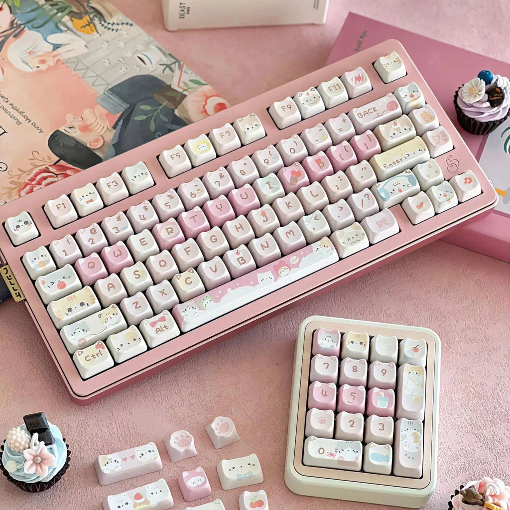 Cute Meow Keycaps Cat Head MAO Profile PBT Square Key Cap Thermal Sublimation Mechanical Keyboard Keycap Cat Set For Girls Gift