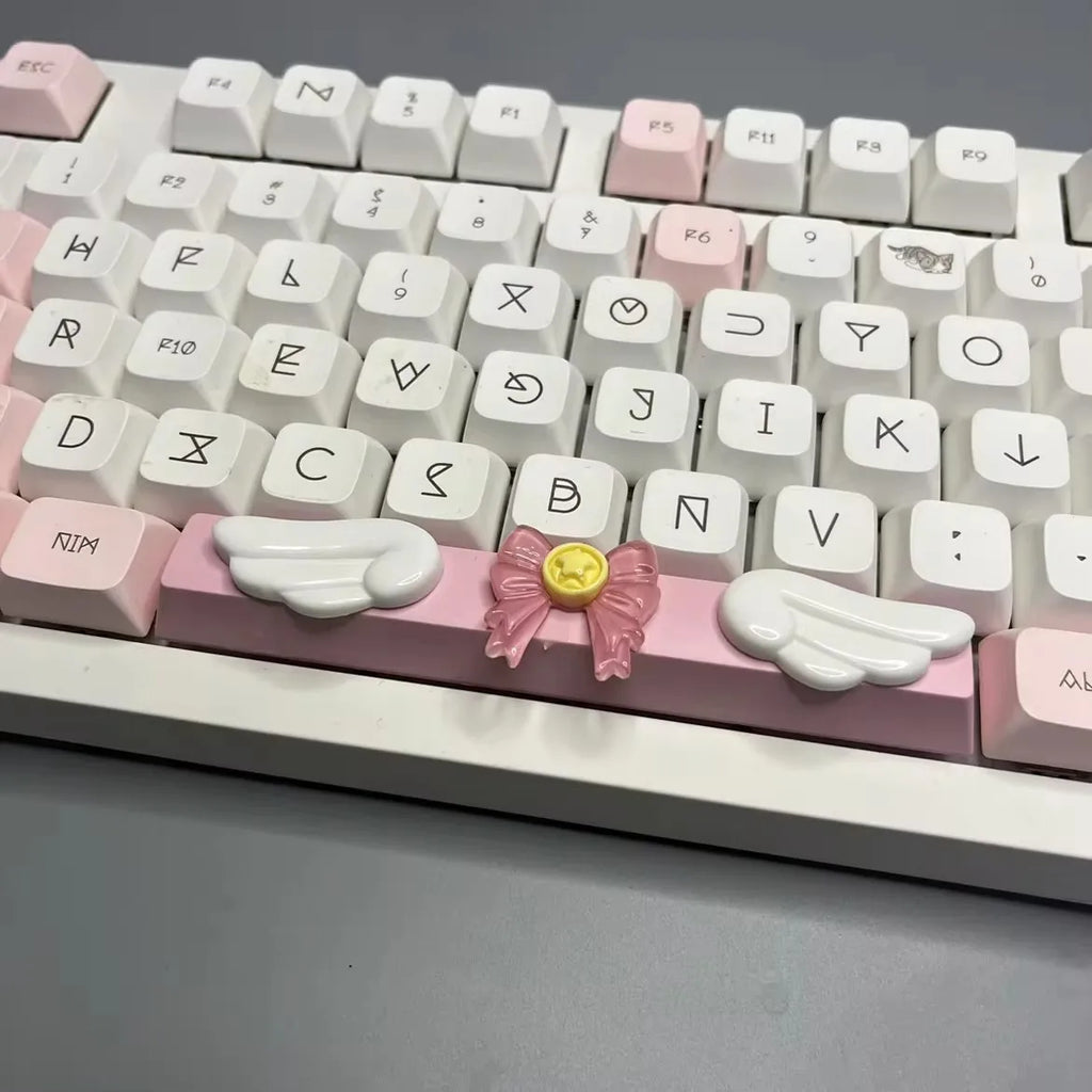 DIY Cute Wings Keycap 6.25u Spacebar Gaming Mechanical Keyboard Cross Axis Transparent Pink Bow Keycap