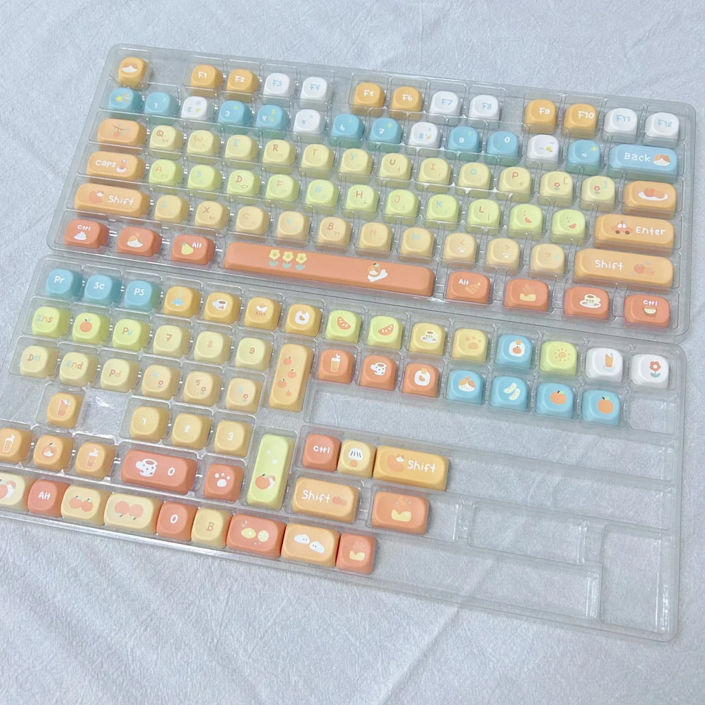 Orange Soda Keycap 131 Keys XOA Profile PBT Five-sided Heat Sublimation Customized Keycaps for Mechanical Keyboard Cute Key Caps