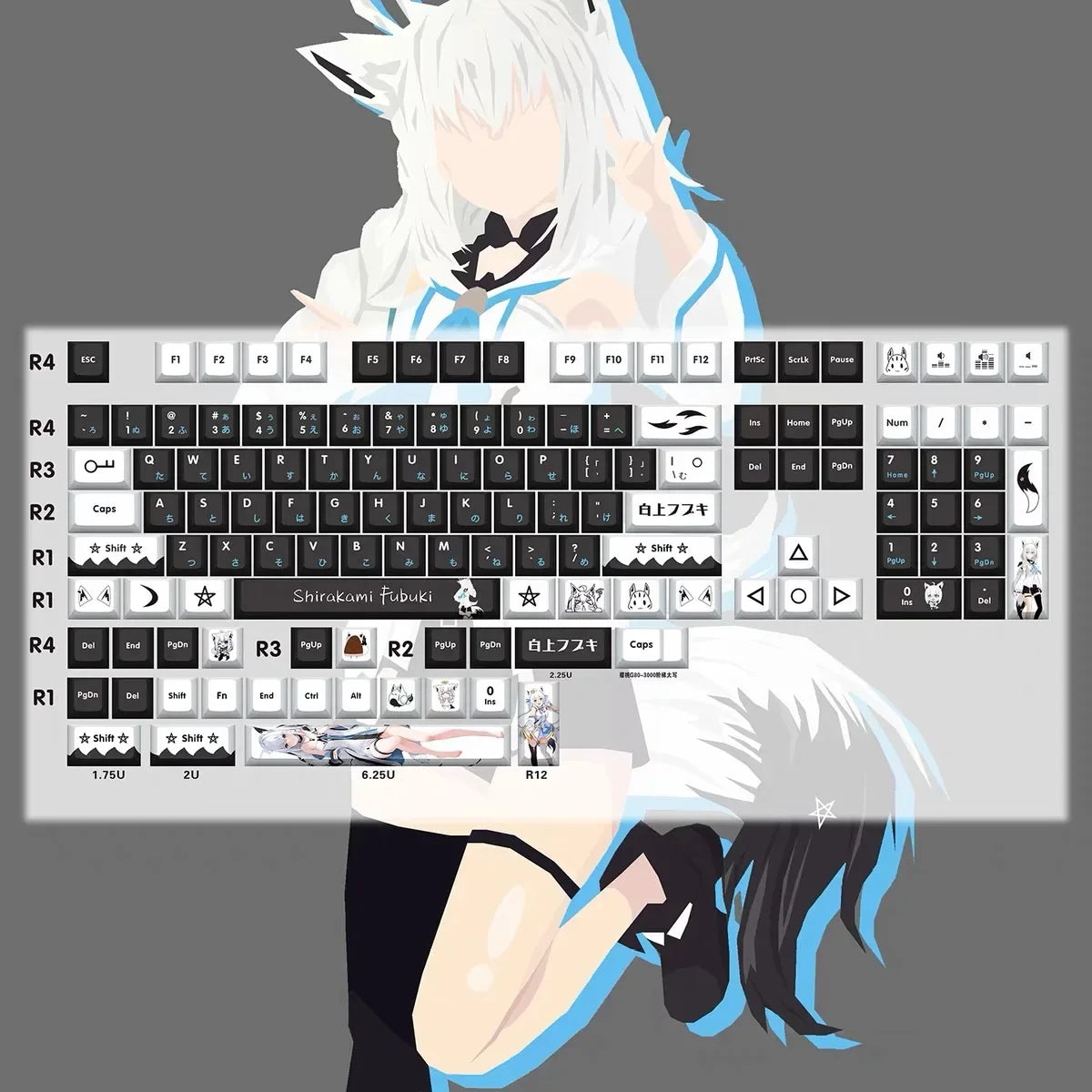 Hololive Vtuber Keycaps Tokoyami Towa Keycap PBT DYE Sublimation Cherry MX Cross Axis Switch Keycap for Mechanical Keyboard