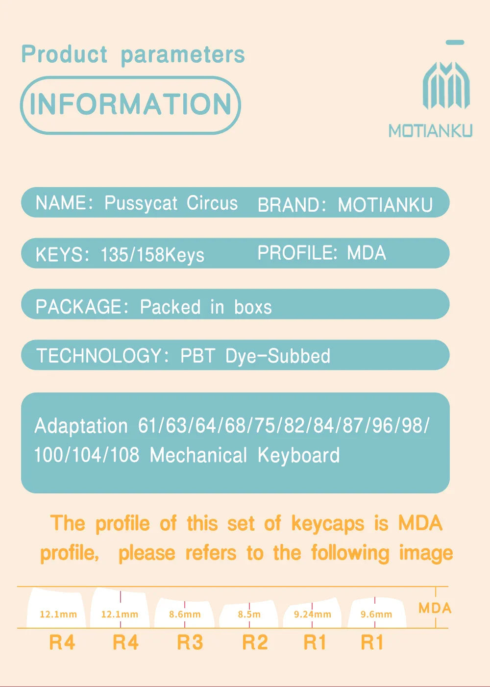 Cat circus troup Theme Keycaps MDA Profile Personalized Keycap For Mechanical Keyboard with 7U and ISO key cap