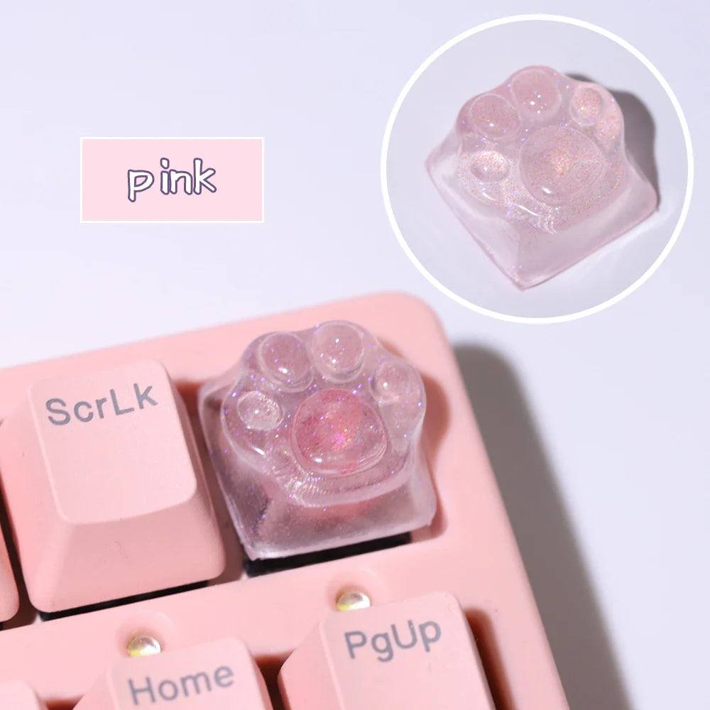 Purple Translucent Cat Paw Anime Kawaii Cute Keycap Cross Axis Backlit RGB Mechanical Keyboard Pink Cyan Custom ESC WASD Cap